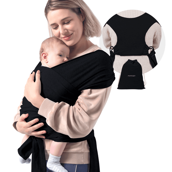 Momcozy Baby Wrap Carrier,  Adjustable Baby Carriers for Newborn to Toddler 7–44 lb (about 0–36 months), Black