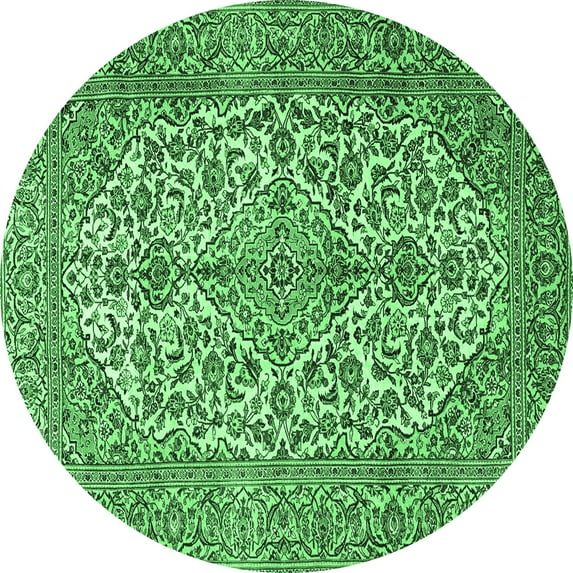 Ahgly Company Indoor Round Medallion Emerald Green Traditional Area Rugs, 7' Round