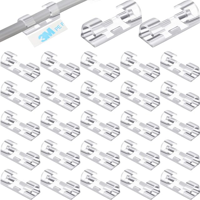 160 Pieces Cable Clips with Strong Self-Adhesive, Clear Cable Organizer Cord Holder Wire Holder Clips Plastic Cord Management for Office, Home and Car (Transparent)