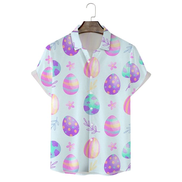 PMUYBHF Male Mens Blue Easter Shirt Mens Fashion Casual Personality Easter  3D Digital Printing Rabbit Printing Short Sleeve Shirts L