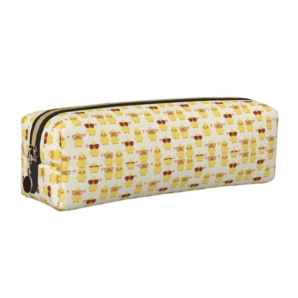 Easygdp Cute Yellow Duck para Estuche de Lápices de Cuero, Estuche de Papelería de Cuero, Estuche de Gran Capacidad con Cremallera