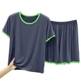 thumbnail image 7 of Pajamas for Women Set Dqueduo Women's Solid Color Crew Neck Short Sleeve Top & Shorts Pajama Set – Contrast Piping Loungewear, 7 of 7