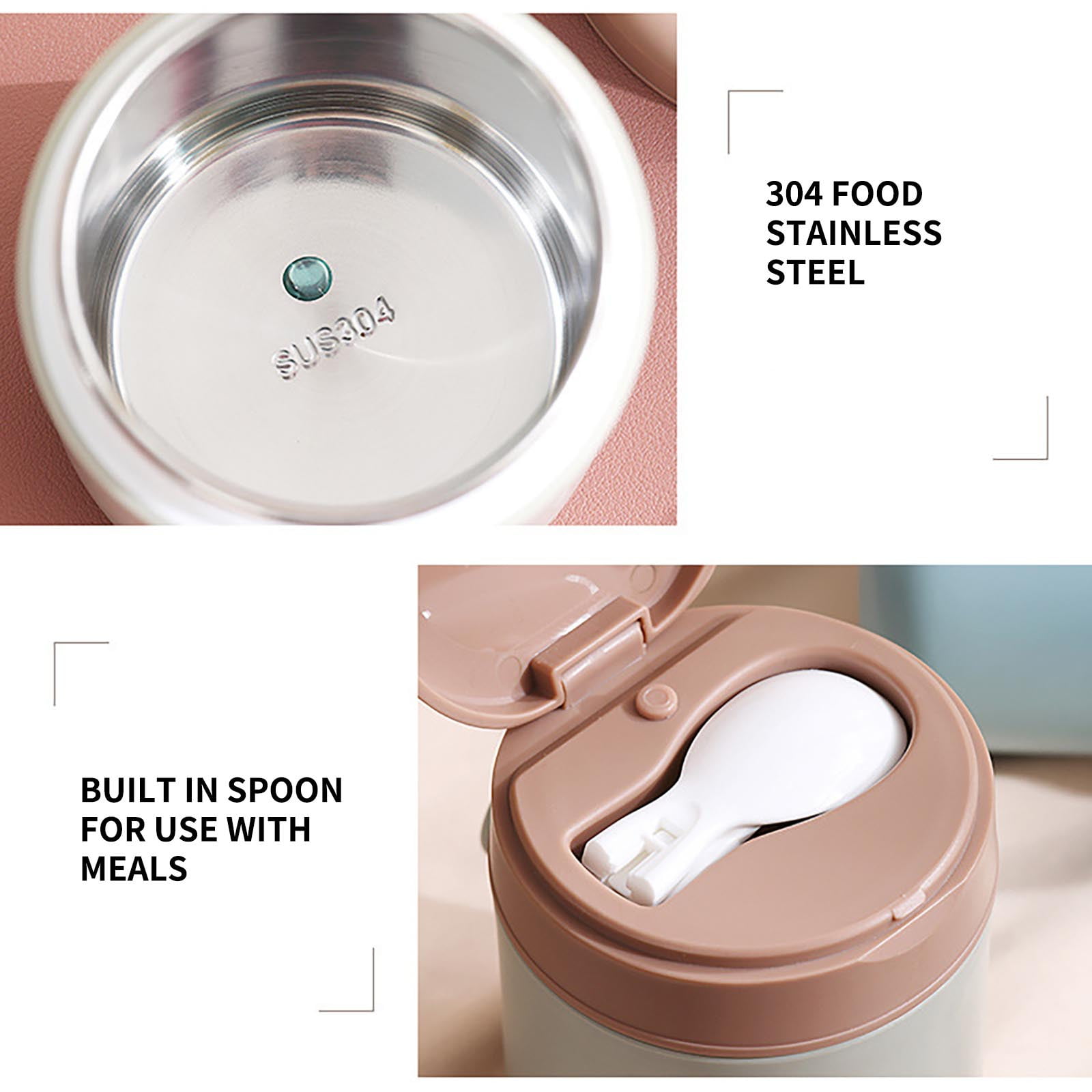 Travelwant 600ml Vacuum Insulated Food Jar For Kids with Spoon,Stainless  Steel Thermal Food Container FooThermos Soup Cup Leak Proof Hot Cold Food  for School Office Picnic 