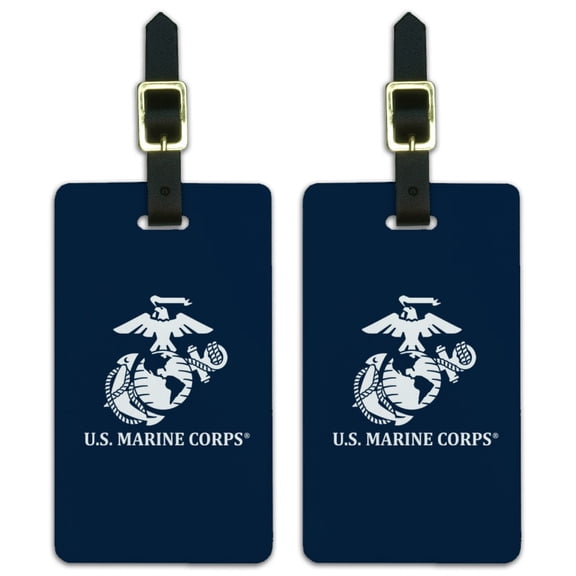 U.S. Marine Corps USMC White Logo on Blue Officially Licensed Luggage ID Tags Suitcase Carry-On Cards - Set of 2