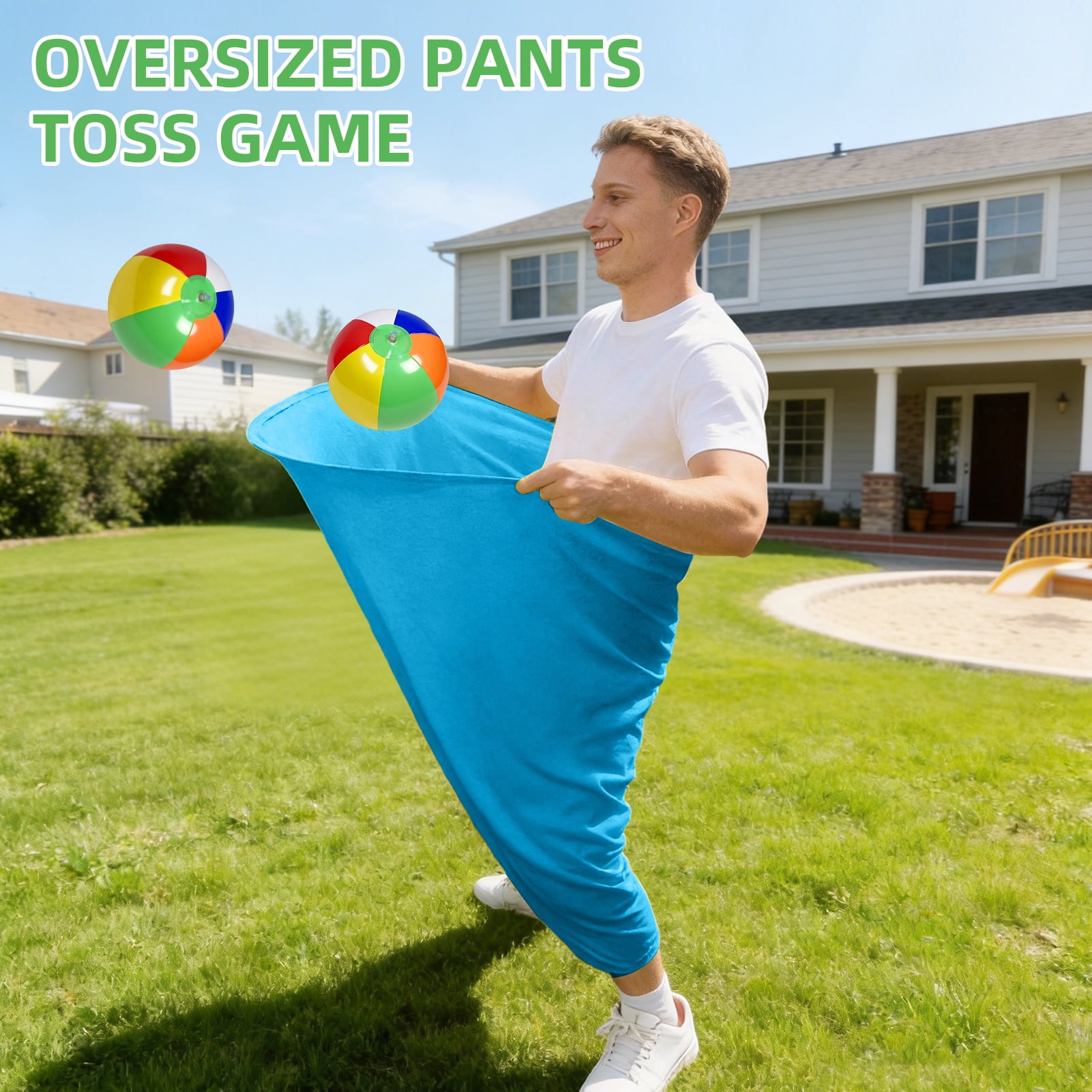 Granny Pants Yard Game, Granny Pants Outdoor Game, with Yellow & Blue Pants and 8 Bouncy Balls & 1 Air Pump, Giant Yard Games for Adults Friends Gathering Backyard Lawn Party(11 PCS)