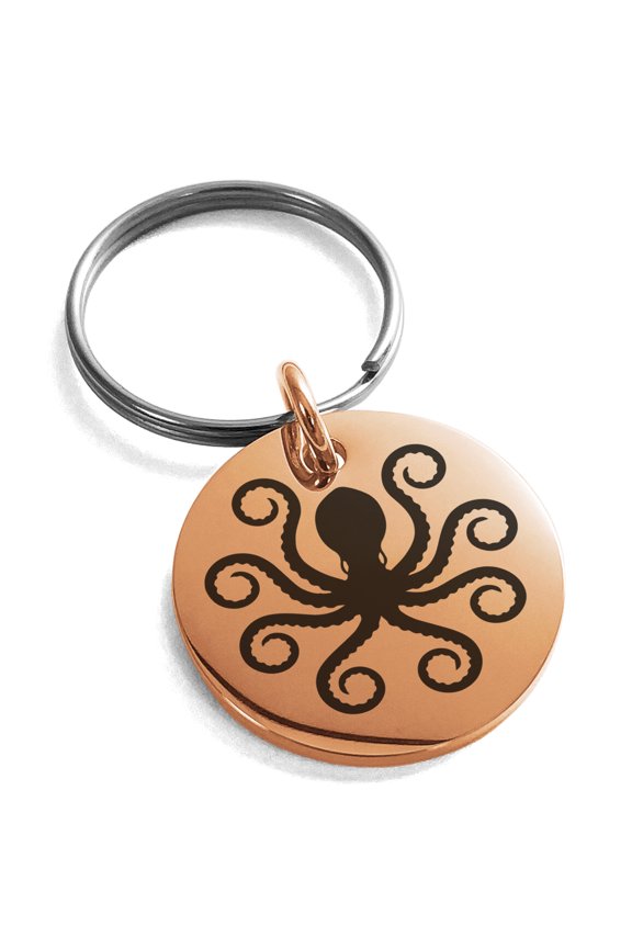 Stainless Steel Legendary Kraken Engraved Small Medallion Circle Charm Keychain Keyring