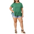 thumbnail image 2 of GRACE & GRANDEUR Women's Plus Size Easter Babydoll Peplum Tops Short Sleeve Crew Neck Flowy Blouses Loose Fit Summer Casual Shirts Top 1X Green, 2 of 6