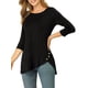 thumbnail image 5 of INSPIRAR CHIC Blusas de Mujer Cuello Redondo Manga 3/4 Decoración de Botones Dobladillo Irregular Estilo Casual 2XL Negro, 5 of 7