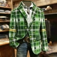 thumbnail image 4 of IWRICH St. Patrick's Day Corduroy Blazer Formen Shamrock Jackets 3D Splicing Printed Colorblock Button Loose Work Sport Coat with Pocket 13-Green L, 4 of 5