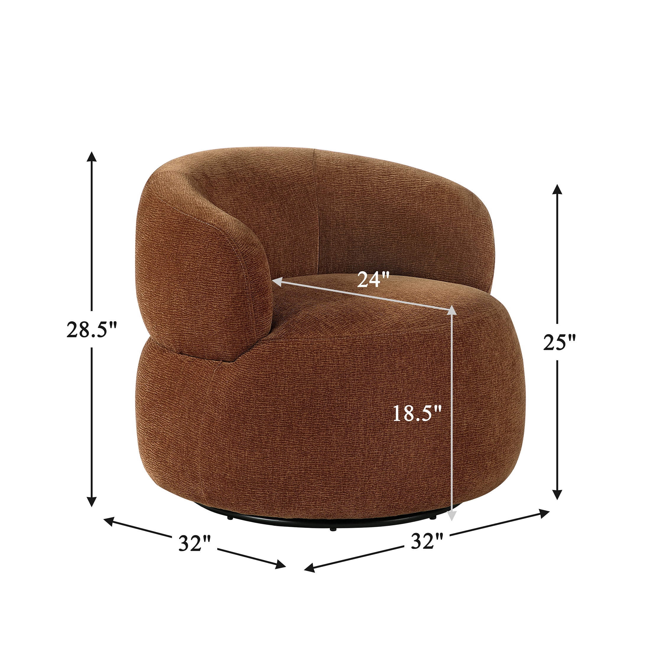 OakvillePark Cressida Chenille Round Swivel Chair, Rusty Orange
