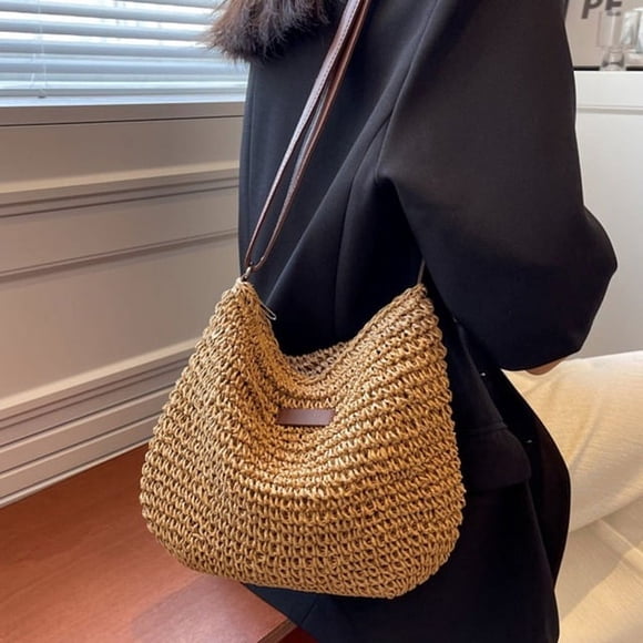 LNGOOR Ladies Fashion Summer Straw Crossbody Bag Women Beach Holiday Shopping Woven Shoulder Handbag Messenger Purses For Bags