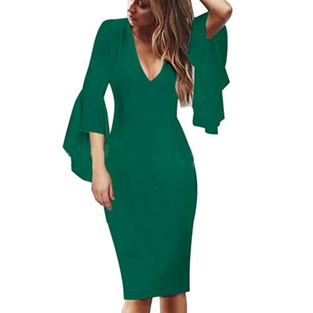 

ASEIDFNSA Wrap Summer Dress Dresses for Maternity Women Women Deep V Neck Dress Dinner Party Dress Banquet Slim Dress