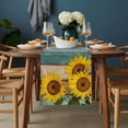 thumbnail image 2 of Sunflower Table Runner - 120 Inch Long, Kitchen Dining Table Runner Dresser Scarves, Yellow Spring Flora Botanical Teal Brown Wooden Farmhouse Decor for Coffee Tables Wedding Party Banquet, 2 of 8