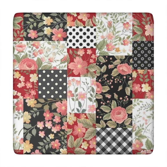 Pioneer Flower Floral Print Pattern Square Fitted Tablecloth with Elastic Edge,Square Table Cover,Washable Elastic Table Cover for Home Kitchen Party Decor 34"x34"