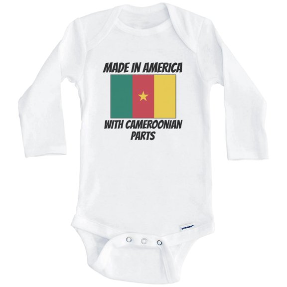 Made In America With Cameroonian Parts Cameroon Flag Funny One Piece Baby Bodysuit (Long Sleeve), 0-3 Months White