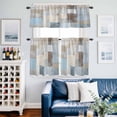 thumbnail image 2 of Blue Brown Abstract Kitchen Curtains Sets for Windows 24 Inch Length, Oil Painting Simple Geometric Art Rod Pocket Window Treatments Tier Curtains and Valances Set for Bedroom/Bathroom, 2 of 8