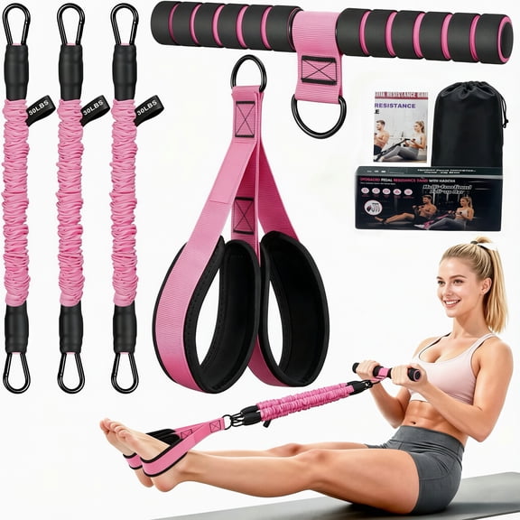 Upgraded Multifunction Pedal Resistance Band with Handle, 3 Tube Adjustable Resistance Bands for Abdomen, Waist, Arm, Core/ABS, Leg Workout - Sit Up Exercise Equipment for Women