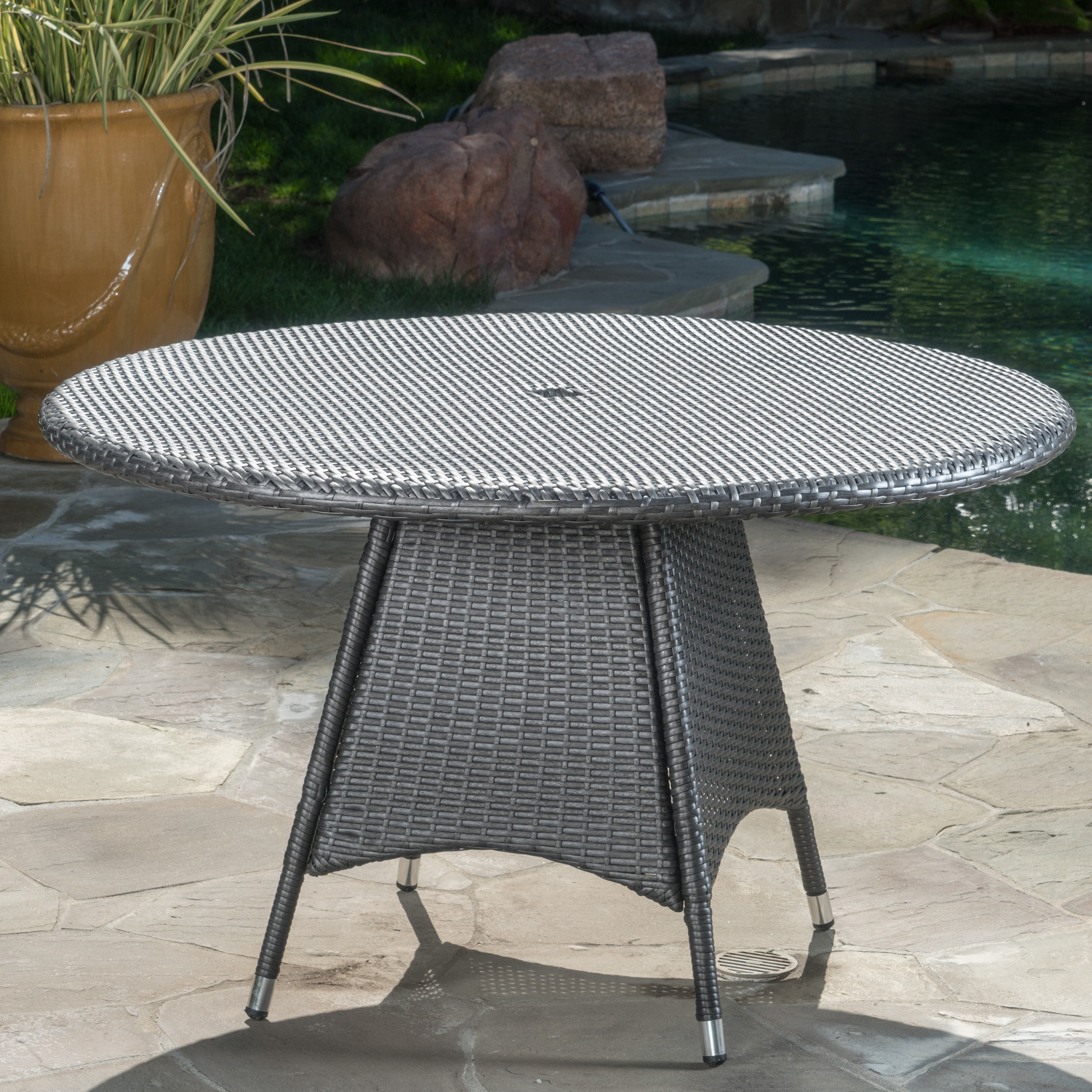 Noble House Ramsey 46.50" Iron Round Outdoor Dining Table, Gray