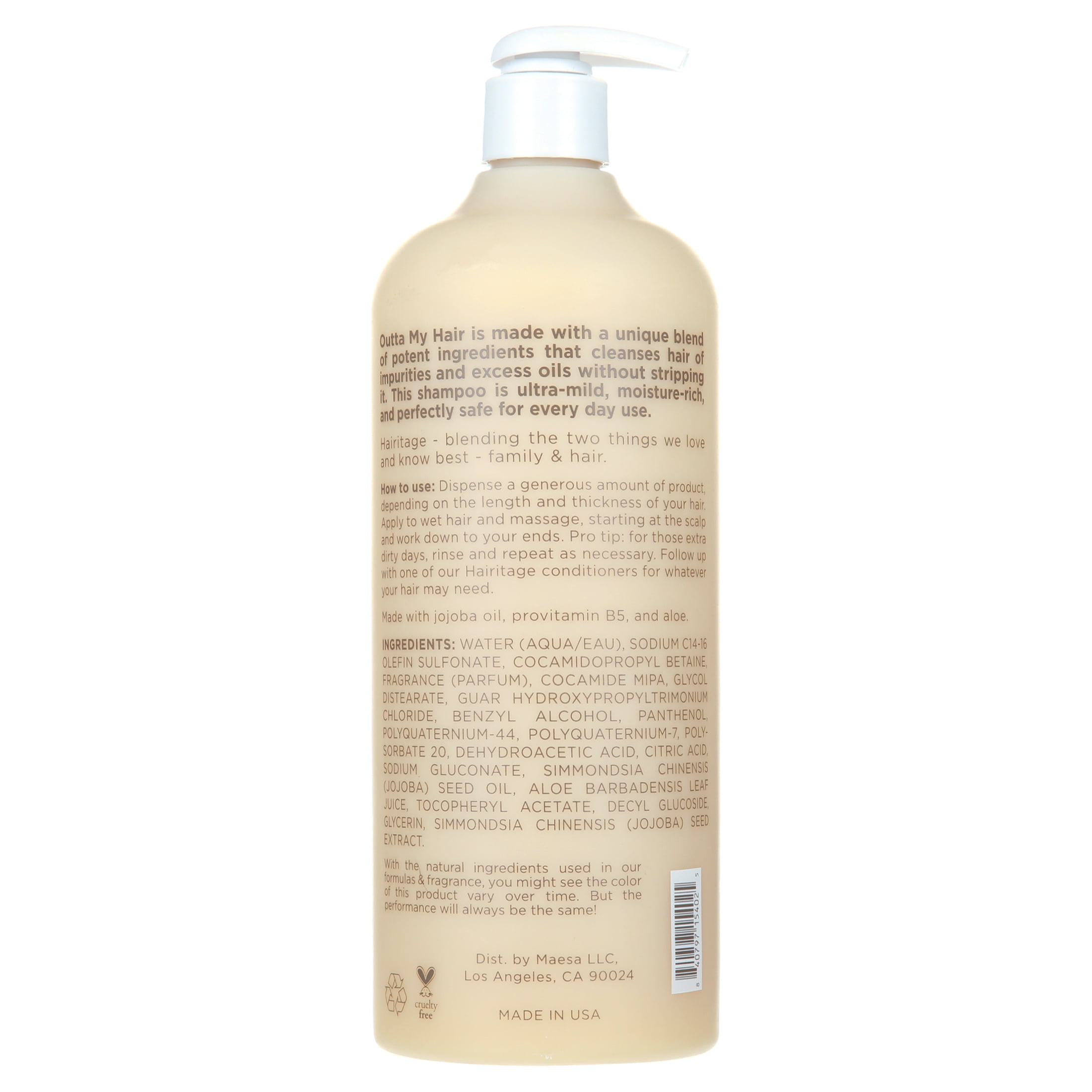 Hairitage Outta My Hair Gentle Daily Moisturizing Shampoo with Jojoba Oil & Aloe Vera, 21 fl. oz.