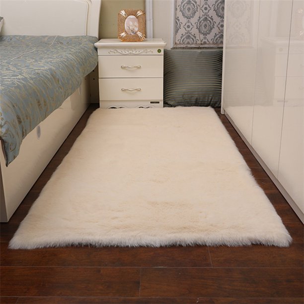 Faux Sheepskin Fur Area Rug, White Fluffy Rugs for Bedroom Living Room
