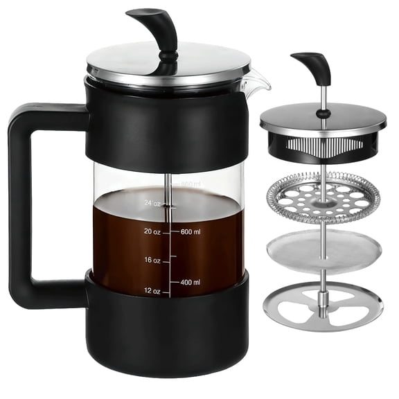 Yilu French Press Coffee Maker 34oz, No Plastic Touching Cafe,Thickened Glass Stainless Steel Brewer, Cold Brew Cafetera Tea pot for Kitchen Travel Camping, Gifts, Decor, Bar Accessories, Dark Pewter