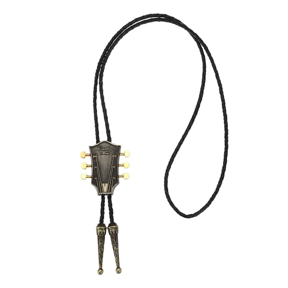 head of guitar Men Bolo Tie Wedding Collar PU Rope Western Cowboy Copper