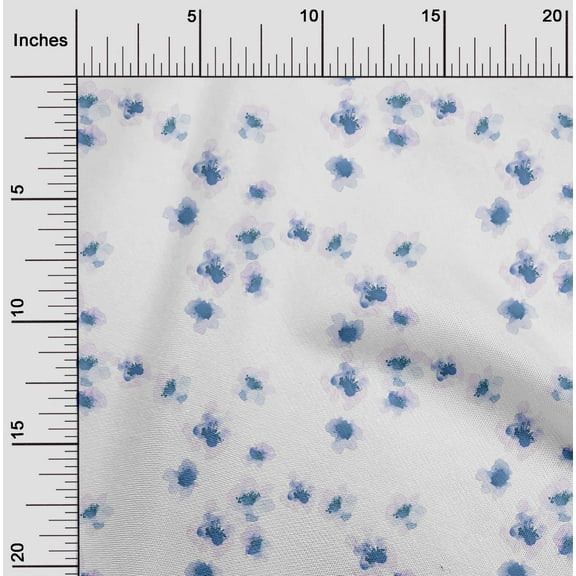 oneOone Cotton Poplin Twill Teal Blue Fabric Flower Watercolor Sewing Craft Projects Fabric Prints By Yard 56 Inches Wide