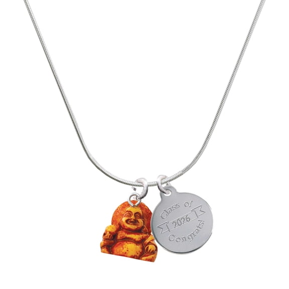 Delight Jewelry Resin Laughing Buddha - Silvertone Engraved Congrats Class of 2026 Charm Necklace, 18"