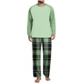 thumbnail image 2 of Yievot Mens Pajama Set Crew Neck Long Sleeve Sleepwear and Plaid Sleep Pants 2 Piece Loungewear with Pockets Soft Comfy Nightwear, 2 of 7