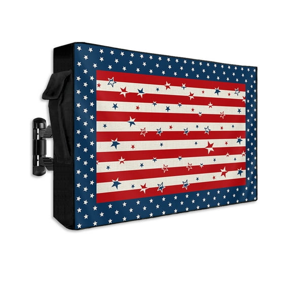 4th of July Outdoor TV Cover 52 to 55 Inch Weatherproof, American Flag Star Patriotic Independence Day 600D Oxford TV Covers with Waterproof Zipper, Outside Flat TV Screen Protector 52"Wx19"Hx4.5"D