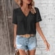 thumbnail image 5 of Xuyuer Lace Patchwork V-Neck Short Sleeve Tee - Women's Solid Color Casual Fashion Top, Affordable and Versatile for Daily Commute, Weekend Gatherings, and Skin-Friendly Comfortable Wear, 5 of 8