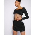 thumbnail image 5 of Black Rhinestone-Embellished Denim Mini Skirt With Flap Pockets, 5 of 7