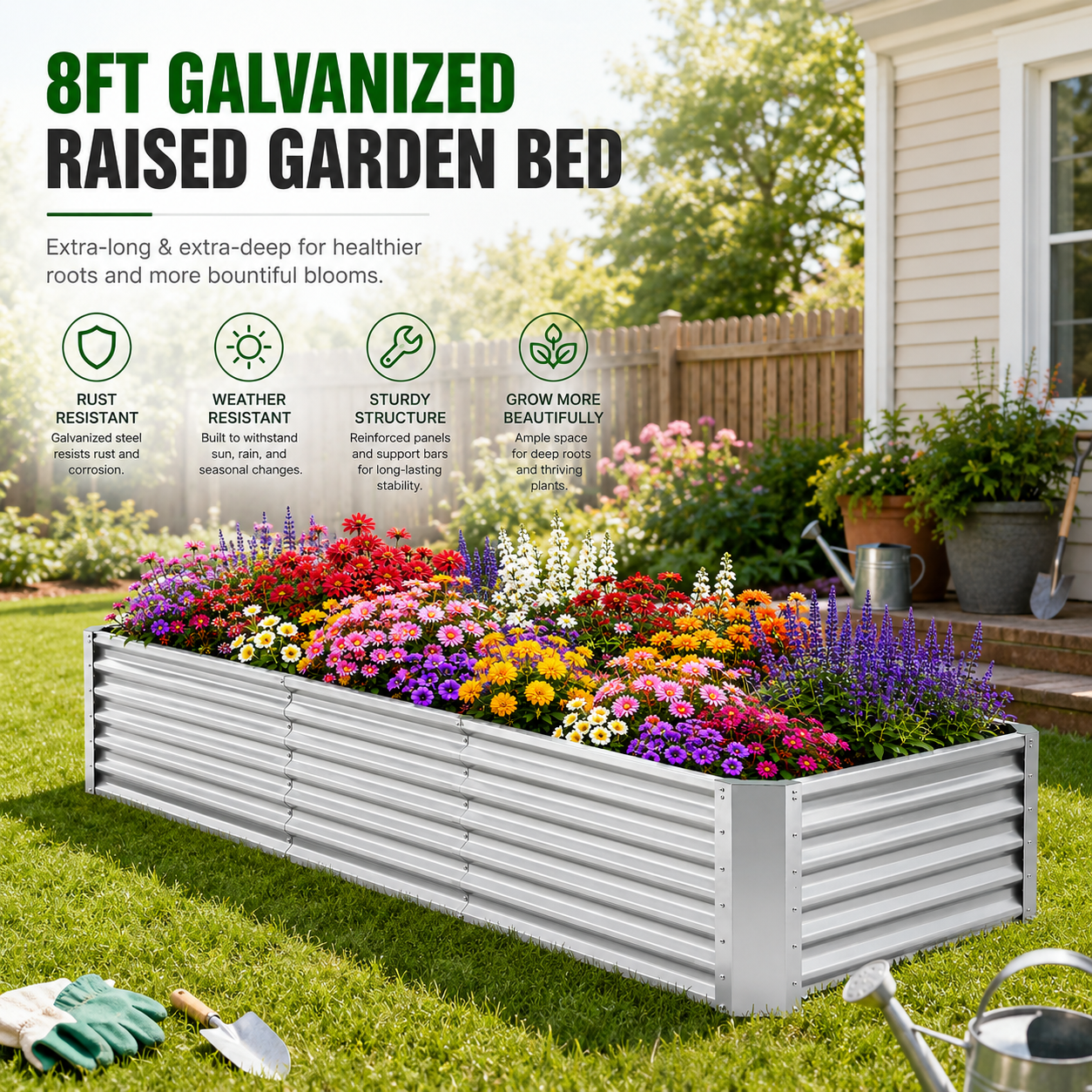 Galvanized Raised Garden Beds Outdoor 1 Pack 8×2×2ft UNTIMATY Metal Raised Garden Bed for Gardening Gifts, Galvanized Steel Planter Box for Vegetables, Silver