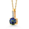 thumbnail image 3 of Gem Stone King 10K Yellow Gold Blue Mystic Topaz and White Lab Grown Diamond Pendant Necklace for Women (0.55 Cttw, Round 5MM, Gemstone, with 18 inch Chain), 3 of 5
