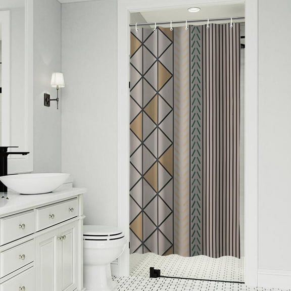 Beige Geometric Triangle Stripe Pattern Shower Curtain 36"x72" ,Bathroom Decorative Shower Curtains Set with 12 Hooks,Modern Waterproof Washable Shower Curtain