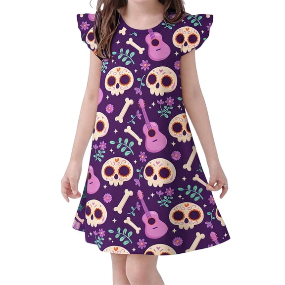 WOYY Halloween Girls Flutter Sleeve Nightgown Allover Print Sleepwear Dress, Sizes 3-10