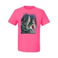 thumbnail image 2 of Howling Wolves into the Night Sky with Stars and Stripes | Mens Animal Lover Graphic T-Shirt, Neon Pink, 2XL, 2 of 3