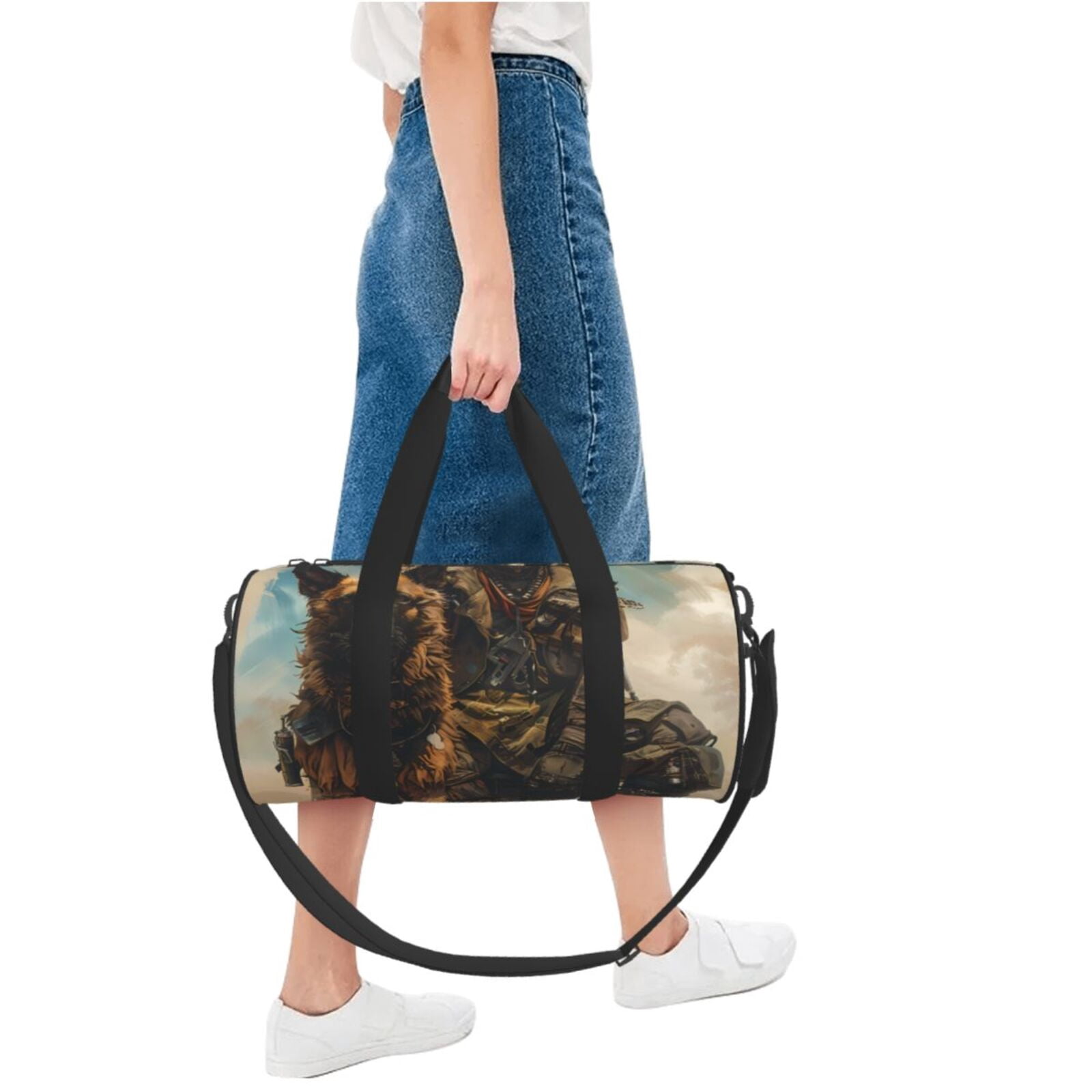 Vsdgher desert Man Shepherd Dog 45L Foldable Duffel Bag, Sports Gym Bag,Overnight Bag, Portable Weekender Bag for Airplanes
