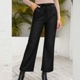 thumbnail image 6 of Women's Elastic High Waist Cropped Leather Pants Casual Loose Trousers Leather Straight Leg Wide Leg Pants, 6 of 7