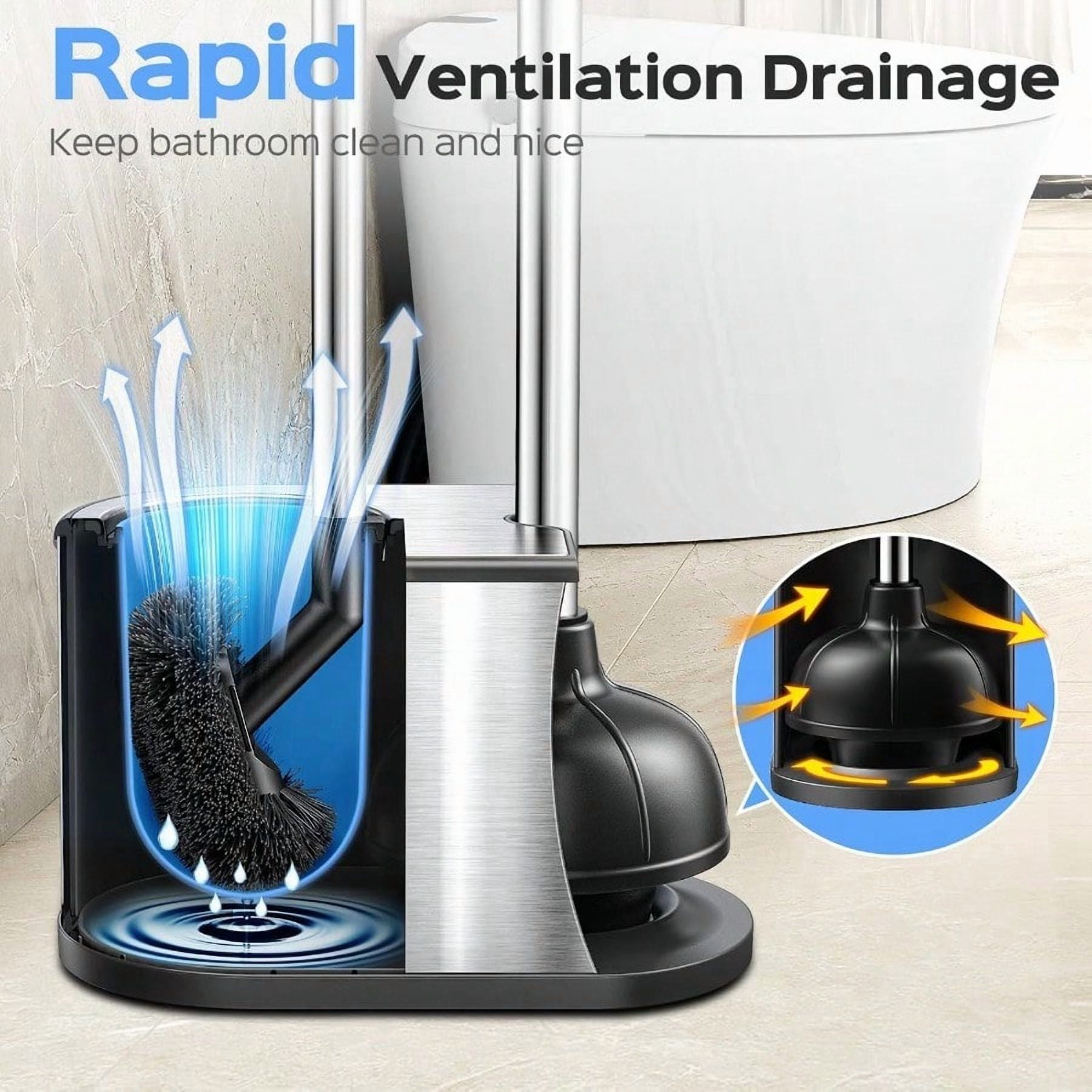 Toilet Plunger and Brush Set: 2 Pack 2 in 1 Stainl Steel Rustproof Combo with Curved Bristles Heavy Duty Toilet Unclogging for Family Bathroom Compact Apartment Cleaning Accories