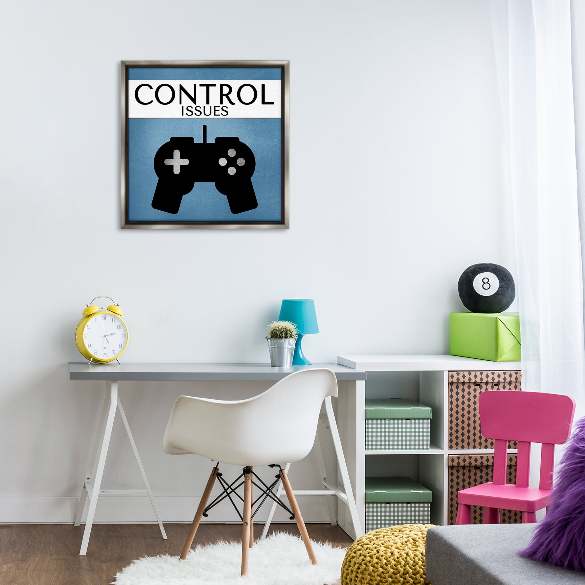 Stupell Industries Control Issues Gamer Entertainment Painting Gray Floater Framed Canvas Art Print Wall Art, 25 x 25