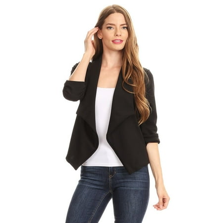 - Women's Trendy Style 3/4 Sleeves Solid Open Jacket