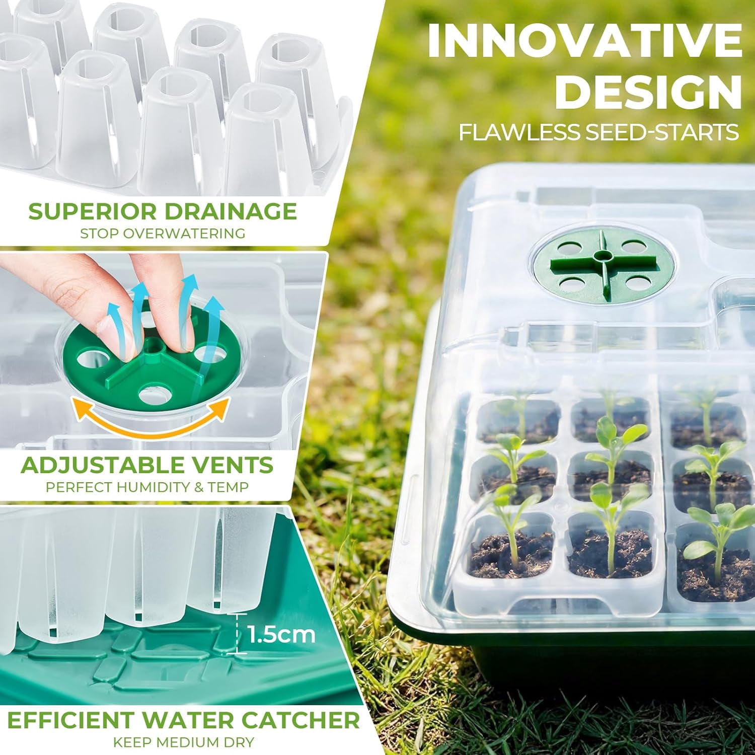 40 Cell Seed Starter Tray Kits, Reusable Plant Germination Trays, Easy Transplanting, with Humidity Domes and Bases, for Starting Vegetable, Flower & Herb Seeds, Indoor Gardening, Greenhouse