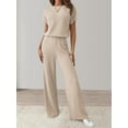 thumbnail image 5 of Women'S Casual Summer Travel Vacation Wear Two-Piece Suit Short Sleeve Wide Leg Pants Casual Suit Apricot XXL, 5 of 7