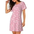 thumbnail image 2 of Balery Flamingos and Flowers Pattern Womens Short Sleeve Sleepshirt Scoopneck Cute Nightdress Comfy Nightgown Loungewear Dress, 2 of 6