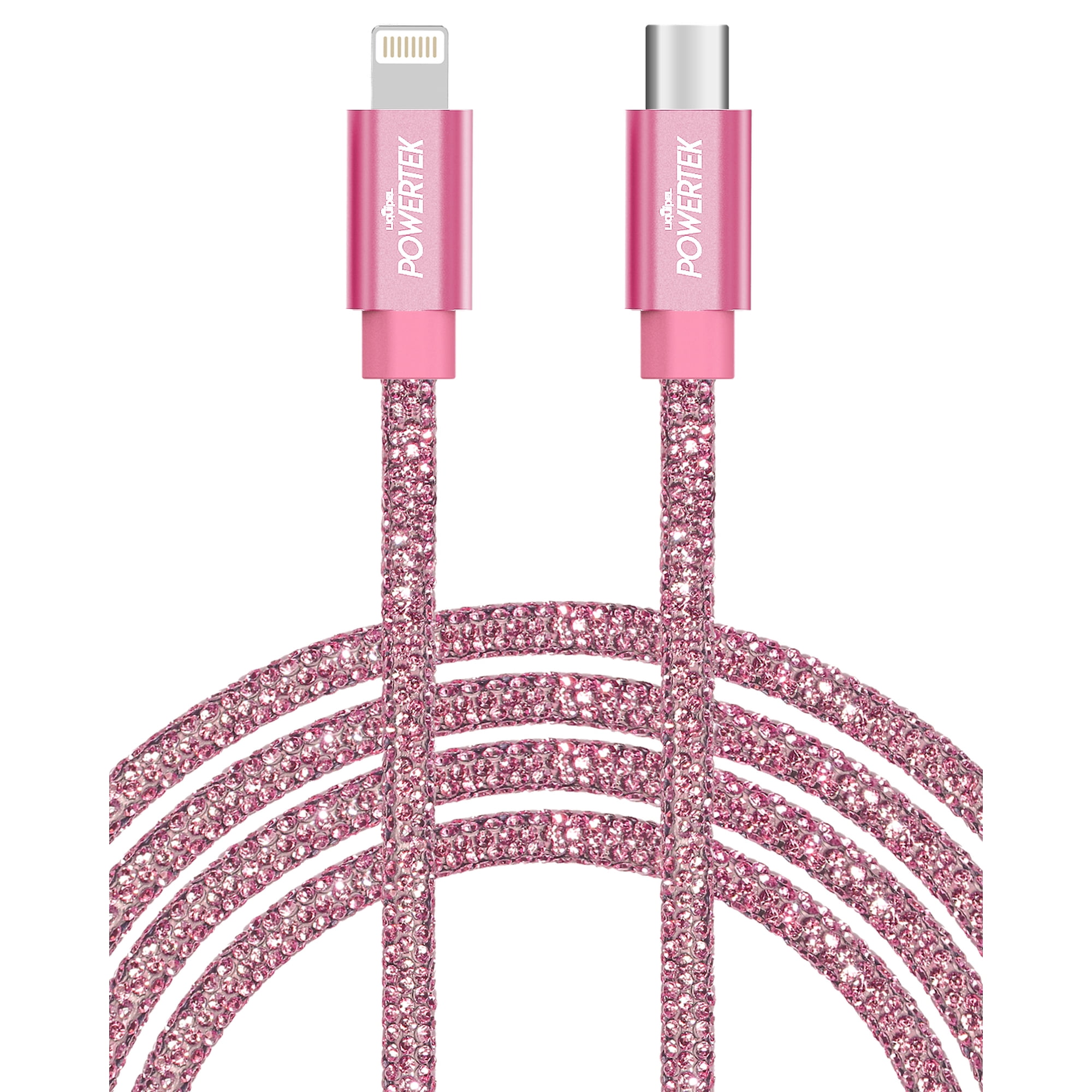 Liquipel Powertek USB C Lightning iPhone Charger Cable [MFI Certified]  Fast Charging 6ft USB C to Lightning Cord  Diamond Shine Pink