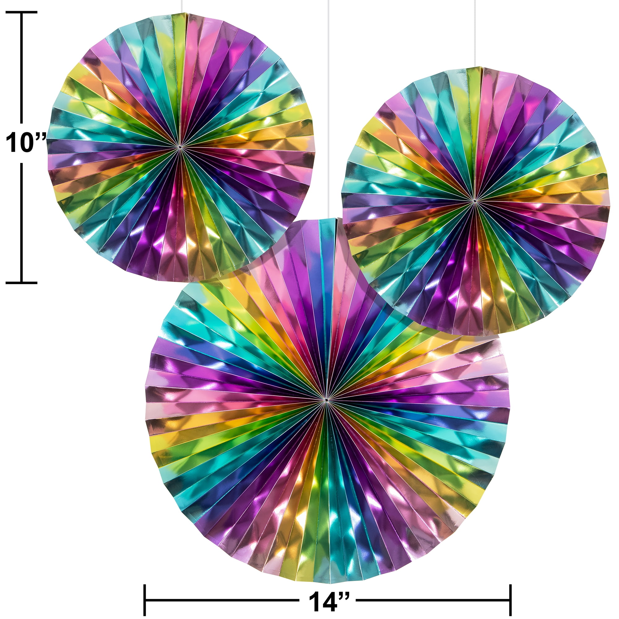 Pastel Foil Paper Fan Decorations For Party, 3 Count Multicolor by Way to Celebrate