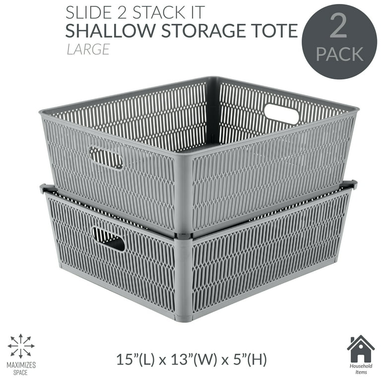 Simplify Slide-2-Stack-It Storage Tote Baskets Grey