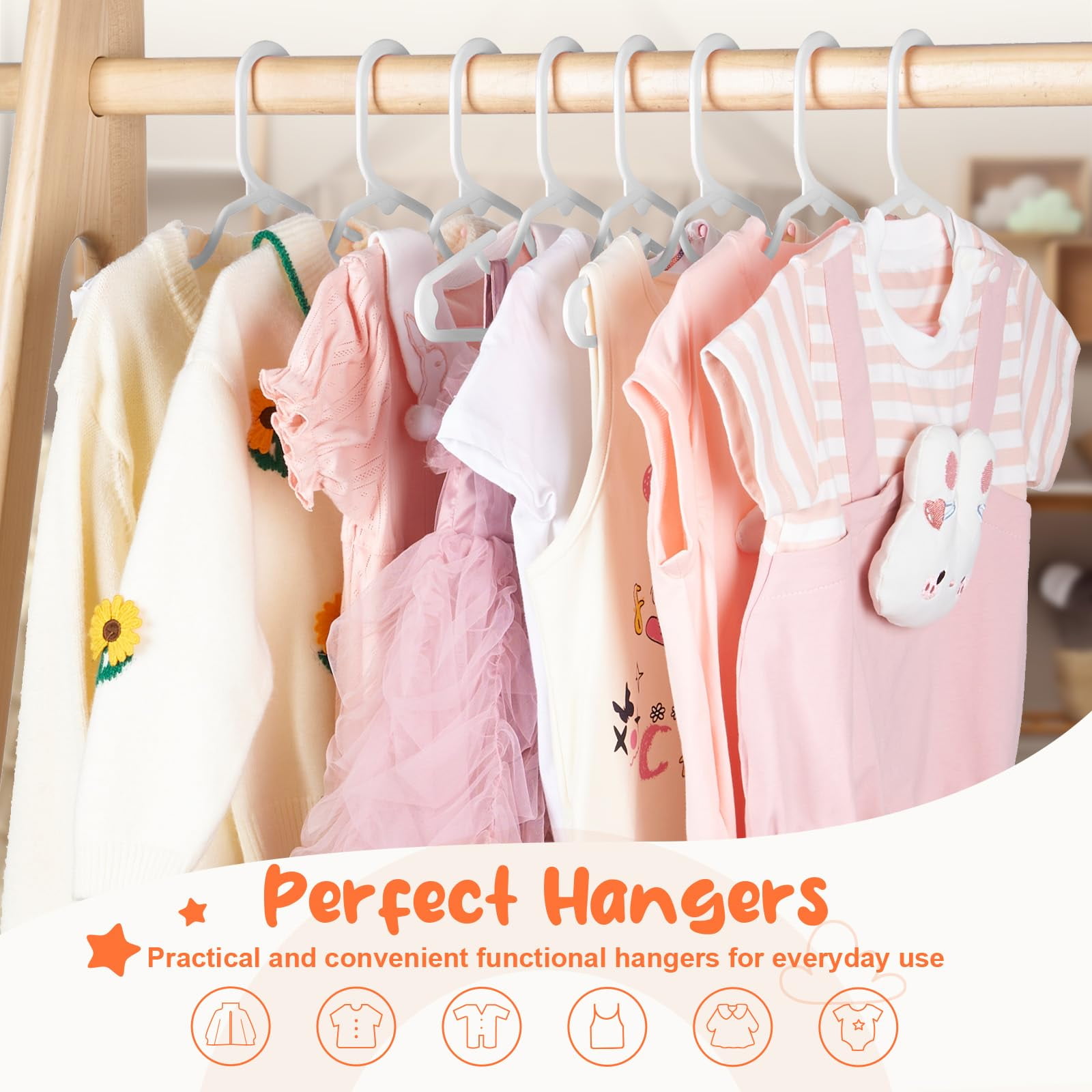 ACSTEP Baby Hangers 60 Pack, 11 inch Kids Plastic Hangers, Non-Slip Clothes Hangers for Nursery Closet Pants Shirts Outfit Onesie, White