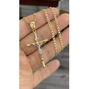 Jesus Necklace 14K Cross Two Tone Curb Chain 24 Gifts Religious Jewelry For Mens Adults